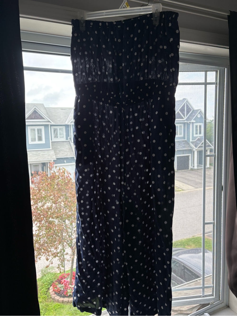 Ci Sono Navy Polka Dot Strapless Jumpsuit